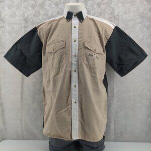 Wrangler Shirt Mens Large Tan Black Colorblock Western Southwest Aztec Button